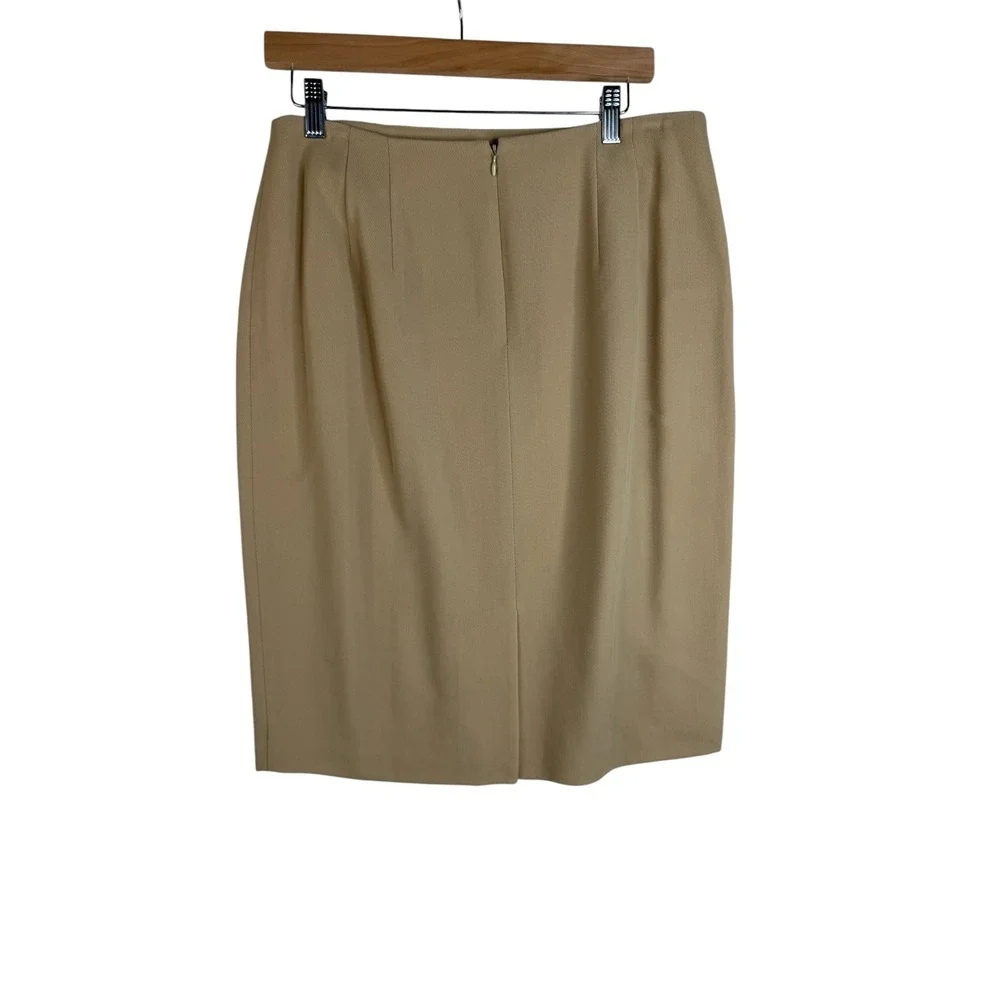 New Linda Allard Ellen Tracy Women's Pencil Skirt 100%‎ Wool Beige Size 14_2